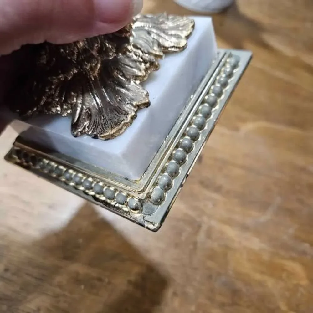 Vintage Crystal Compote Bowl with Marble and Brass Pedestal Base